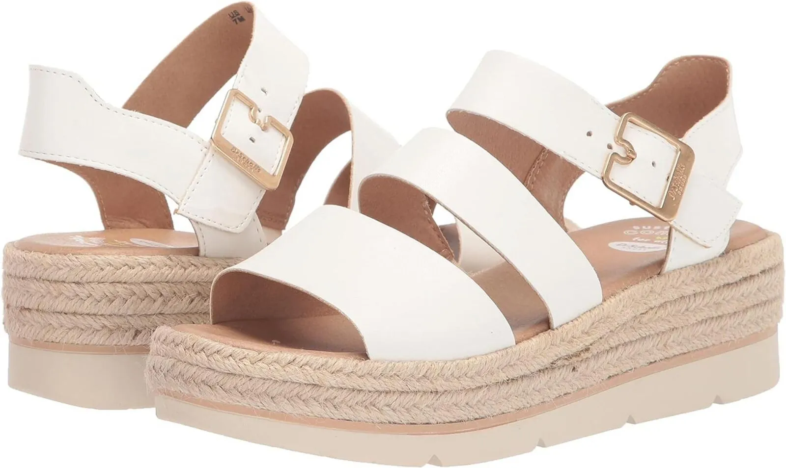Dr. Scholl's Shoes Once Twice Espadrille Platform Wedge Sandal White Smooth 6M