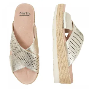 Earth Modena Marigold Leather Perforated Cross Strap Slides Gold 8M