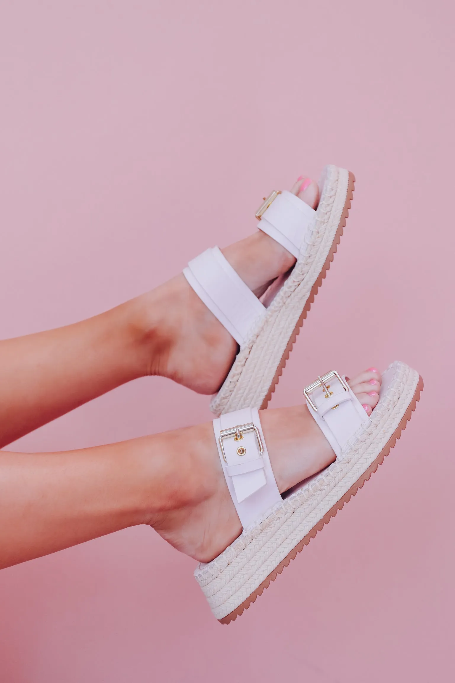Eleanor Two Band Espadrille Platform Sandal- White