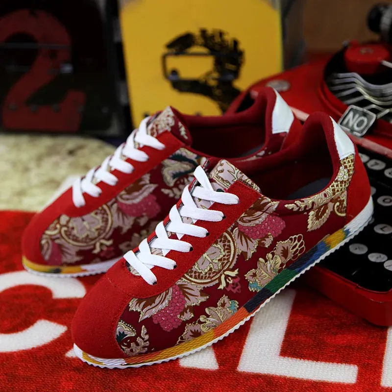 Fashion Graffiti Printed Men Suede Sneakers Red Running Shoes