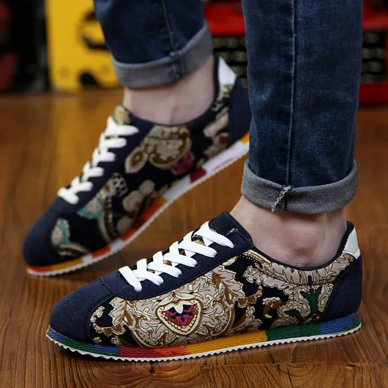 Fashion Graffiti Printed Men Suede Sneakers Red Running Shoes