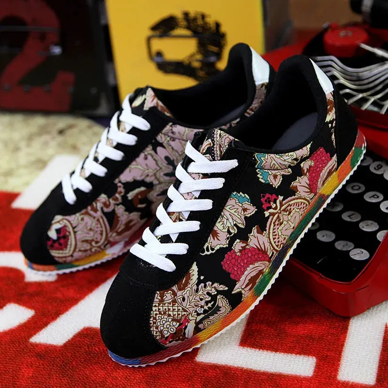 Fashion Graffiti Printed Men Suede Sneakers Red Running Shoes