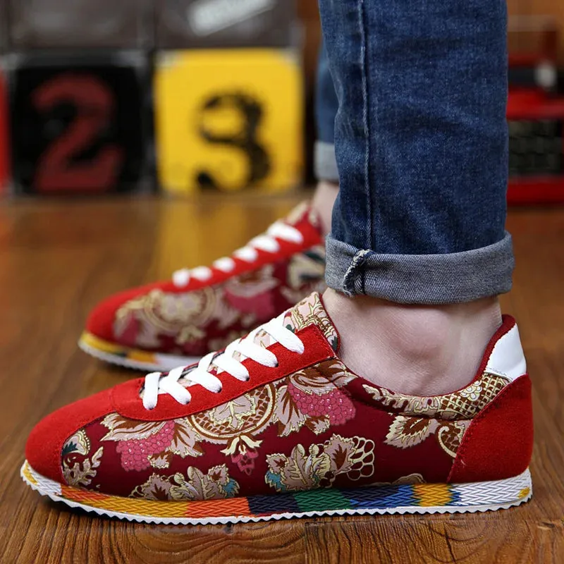 Fashion Graffiti Printed Men Suede Sneakers Red Running Shoes
