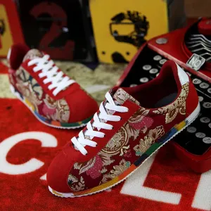 Fashion Graffiti Printed Men Suede Sneakers Red Running Shoes