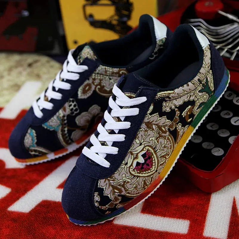 Fashion Graffiti Printed Men Suede Sneakers Red Running Shoes