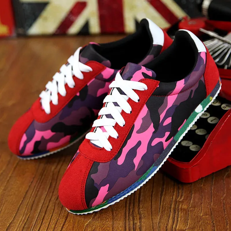 Fashion Graffiti Printed Men Suede Sneakers Red Running Shoes