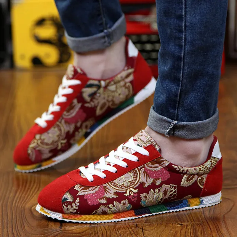 Fashion Graffiti Printed Men Suede Sneakers Red Running Shoes