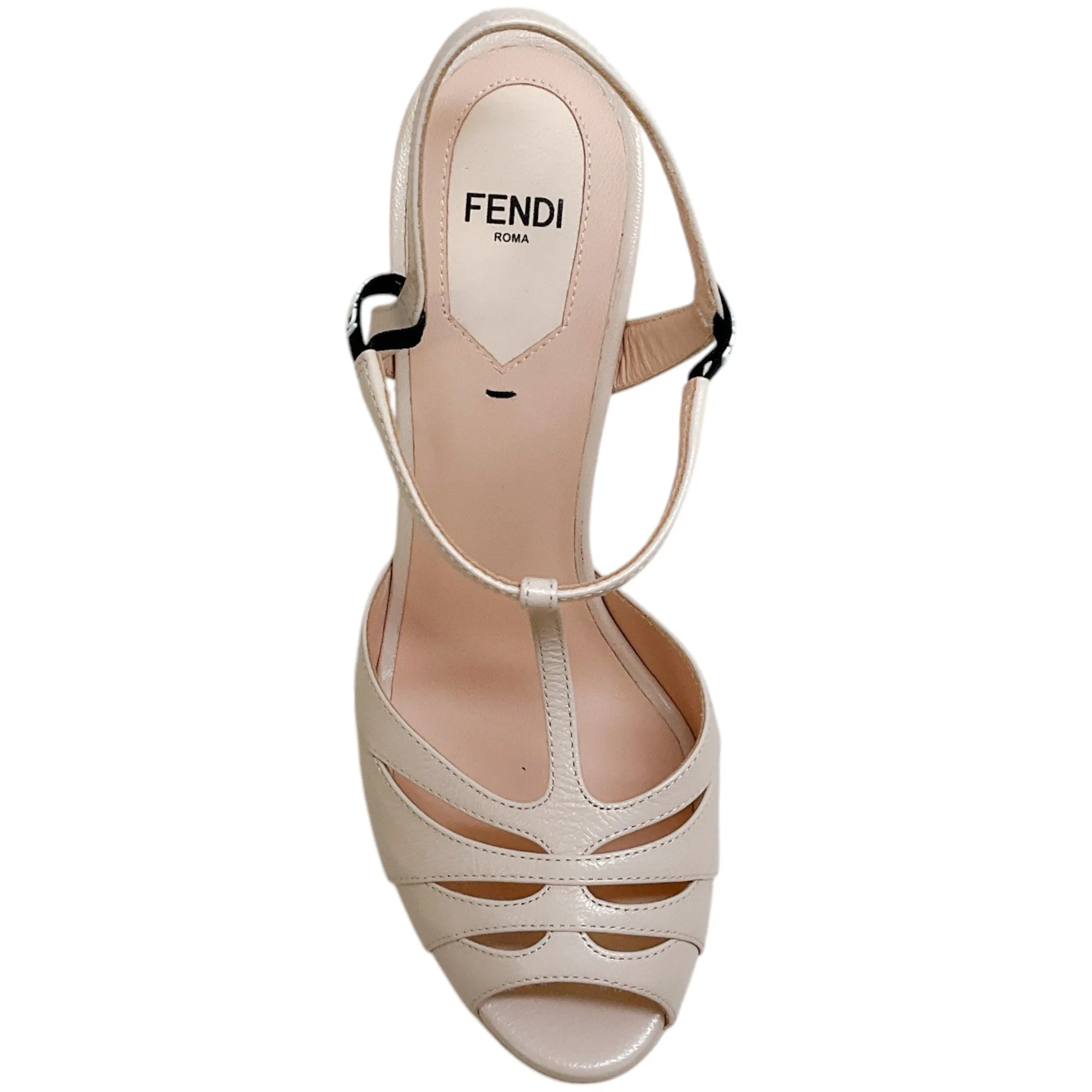 Fendi Pale Pink Leather T-Strap Platform Sandals
