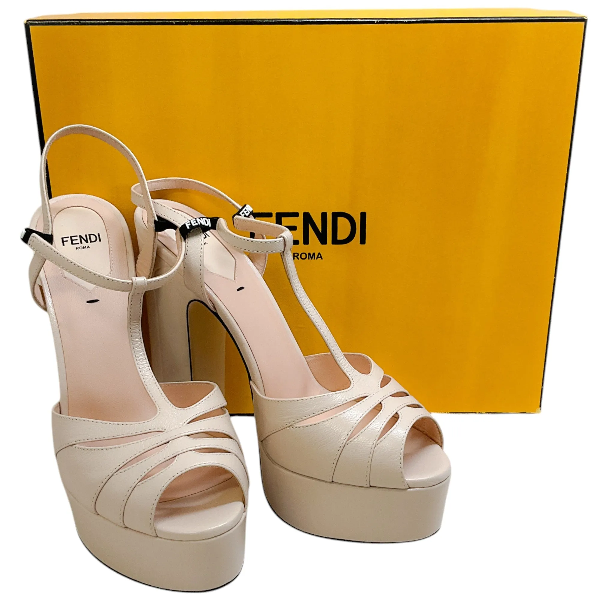 Fendi Pale Pink Leather T-Strap Platform Sandals