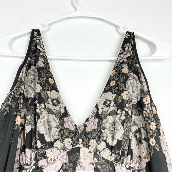 FREE PEOPLE Penny Lover Mini Dress Floral Cold Shoulder Grey Pink Black Sheer XS