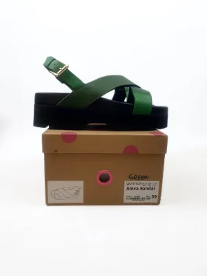 Gorman green leather low platform sandals size 39 (as new with box)
