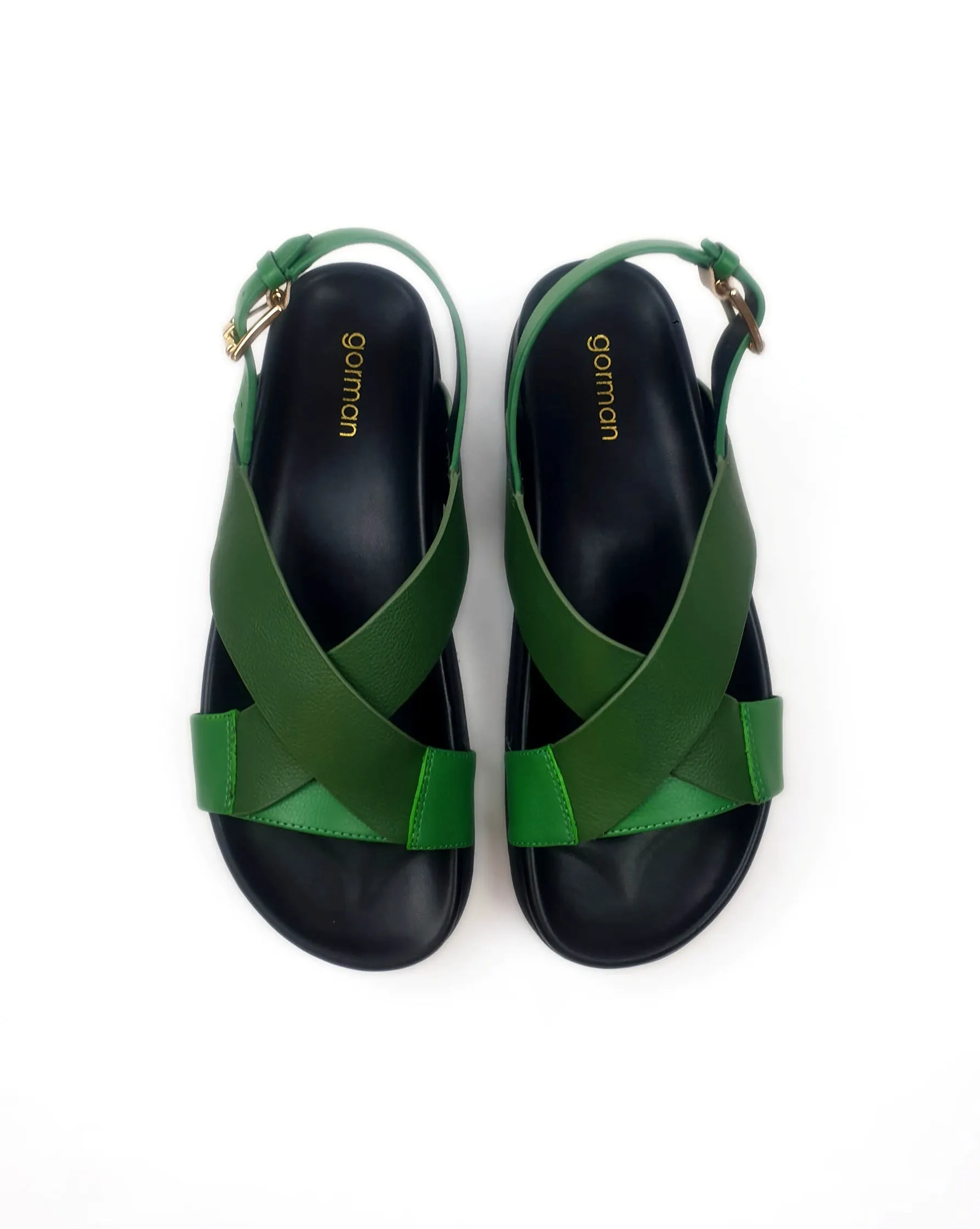 Gorman green leather low platform sandals size 39 (as new with box)