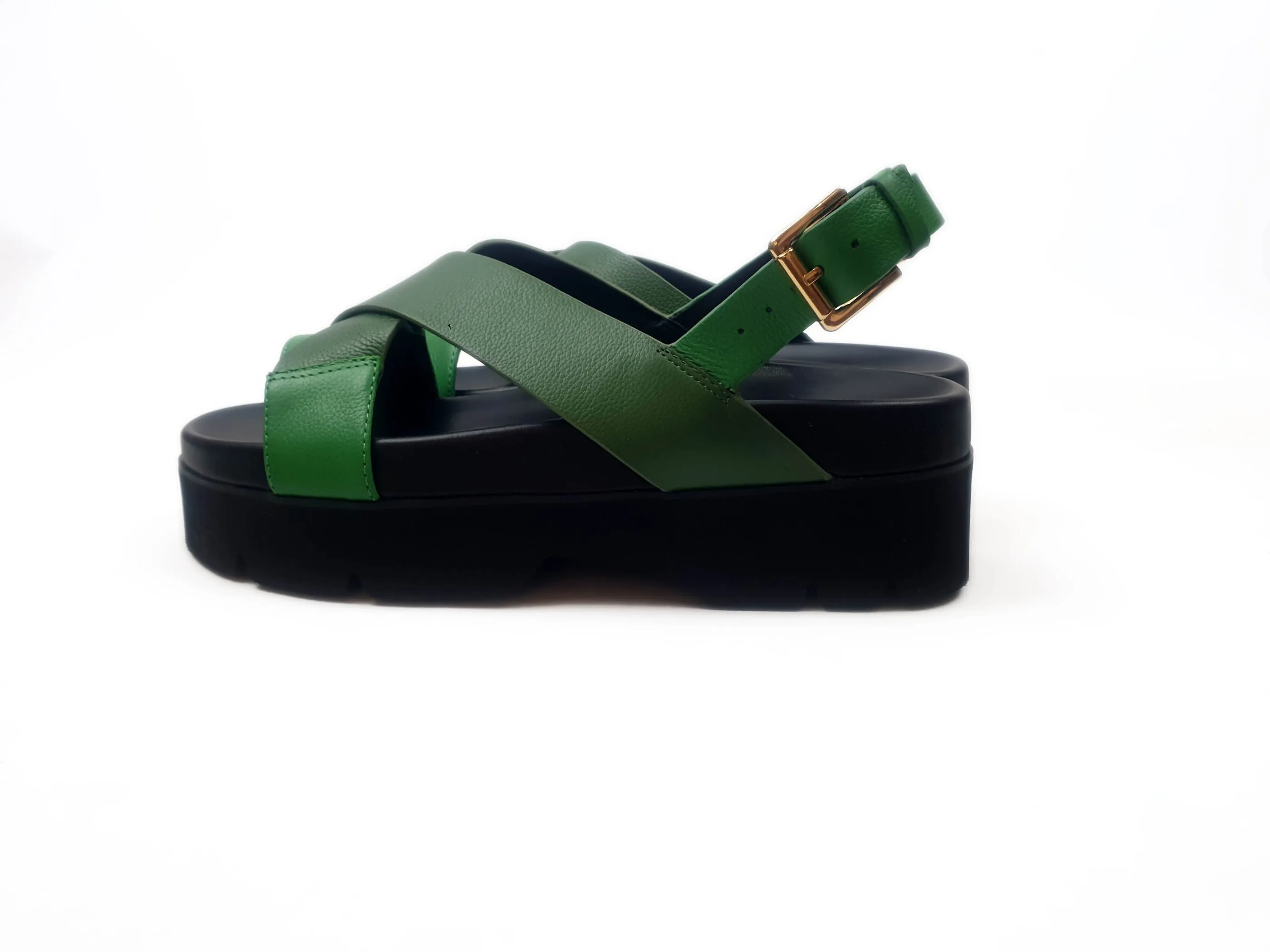 Gorman green leather low platform sandals size 39 (as new with box)