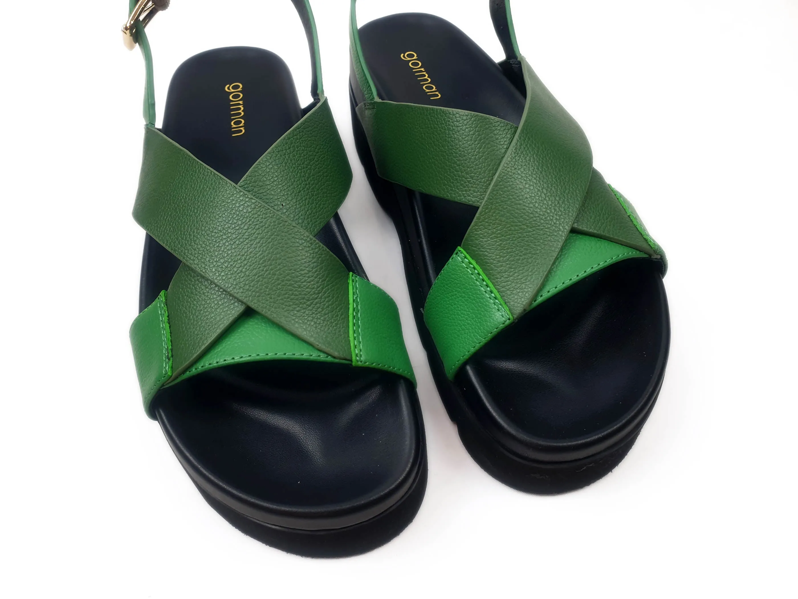 Gorman green leather low platform sandals size 39 (as new with box)