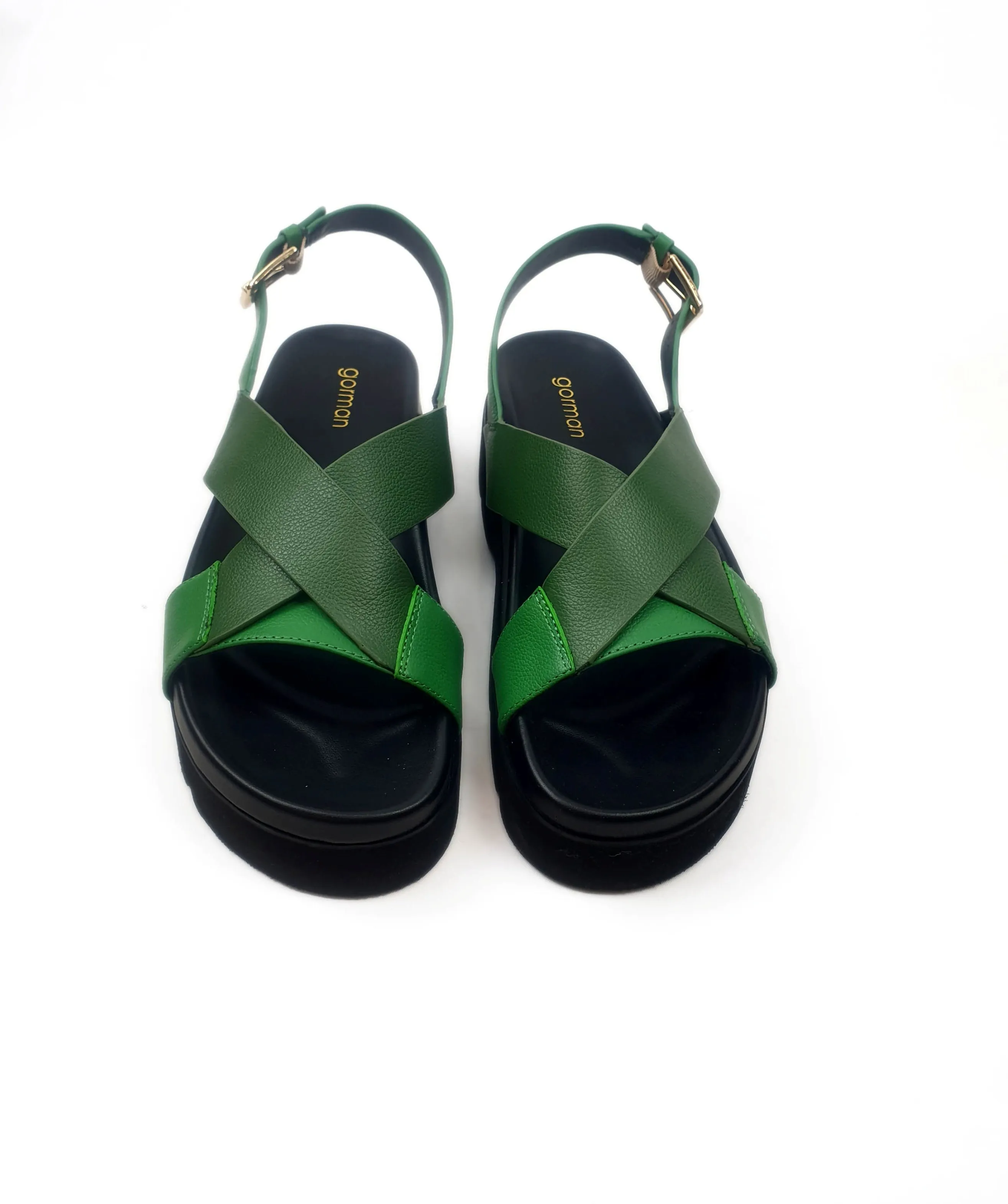 Gorman green leather low platform sandals size 39 (as new with box)