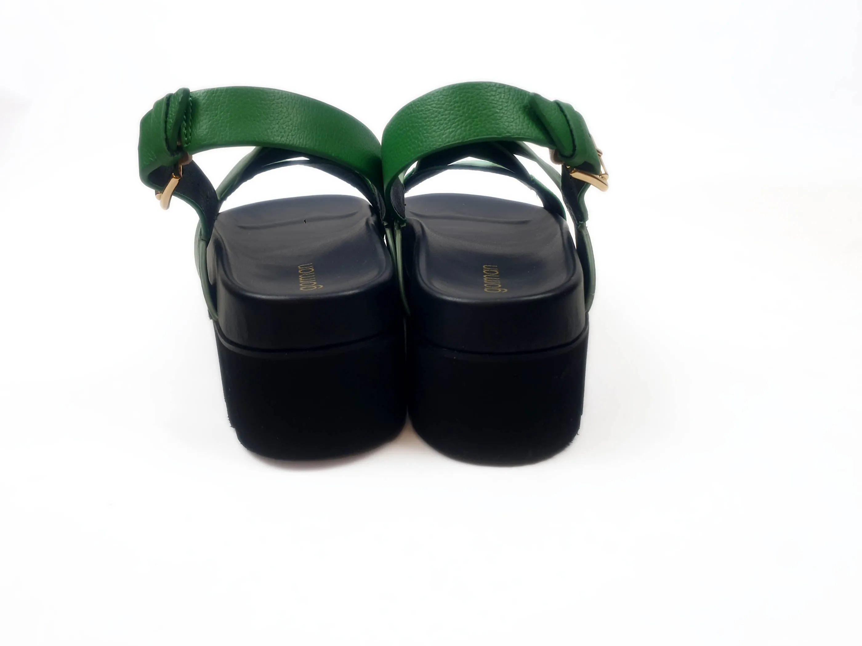 Gorman green leather low platform sandals size 39 (as new with box)