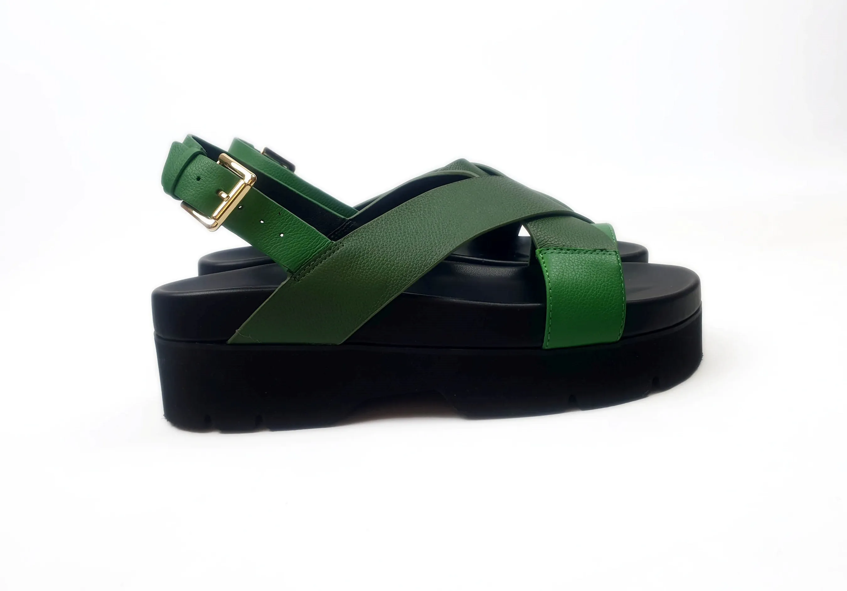 Gorman green leather low platform sandals size 39 (as new with box)
