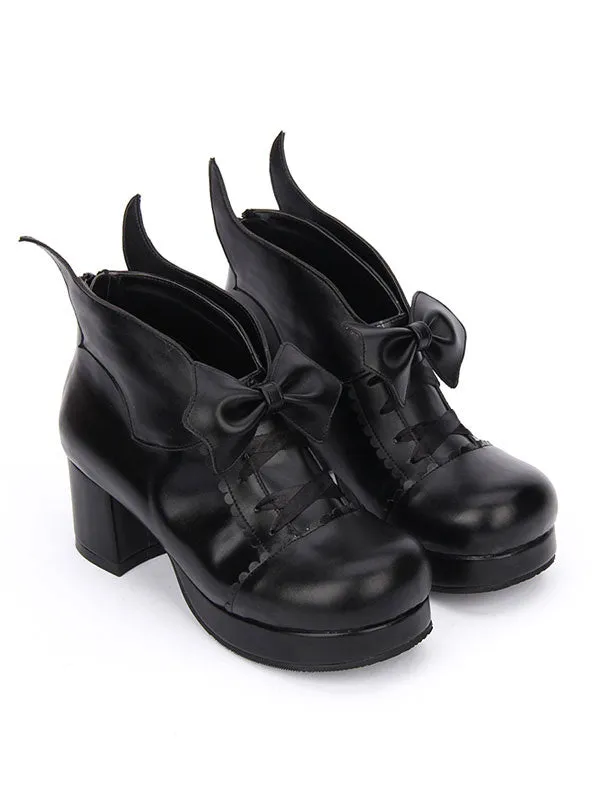 Gothic Lolita Shoes Bow Platform Chunky Heel Black Lolita Pumps