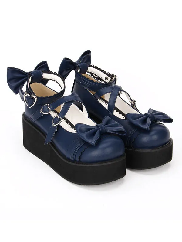 Gothic Lolita Shoes Cross Bows Platform Lolita Shoes Ankle Strap Lolita Platform Heels Shoes