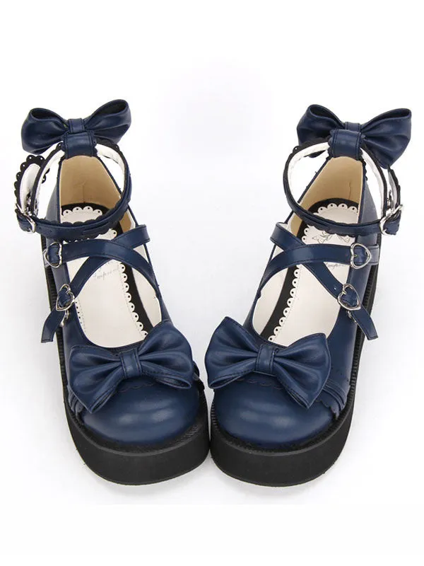 Gothic Lolita Shoes Cross Bows Platform Lolita Shoes Ankle Strap Lolita Platform Heels Shoes