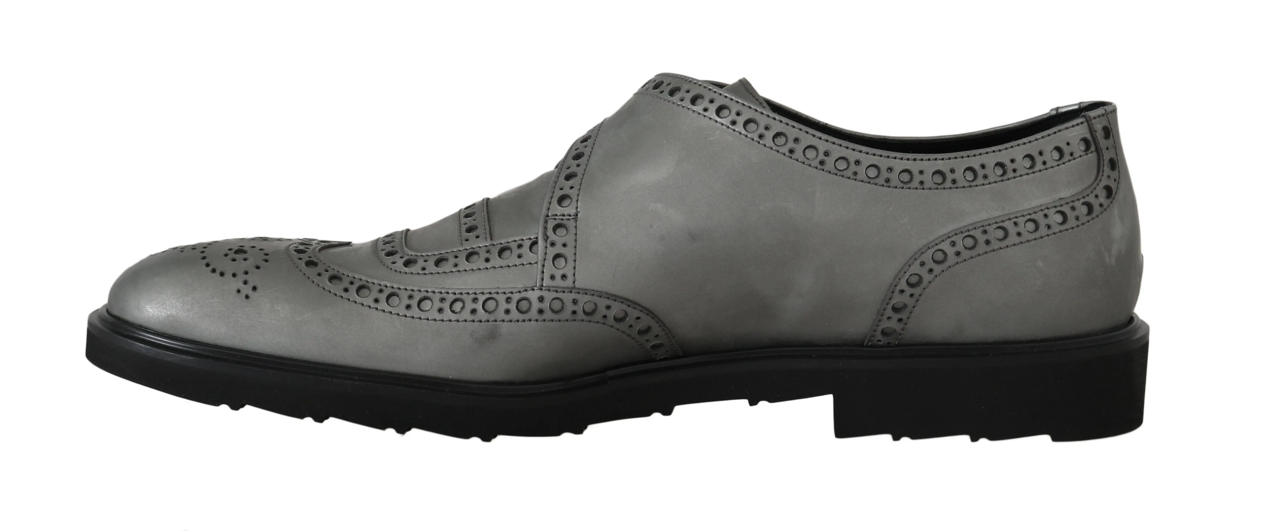 Gray Leather Derby Wingtip Oxford