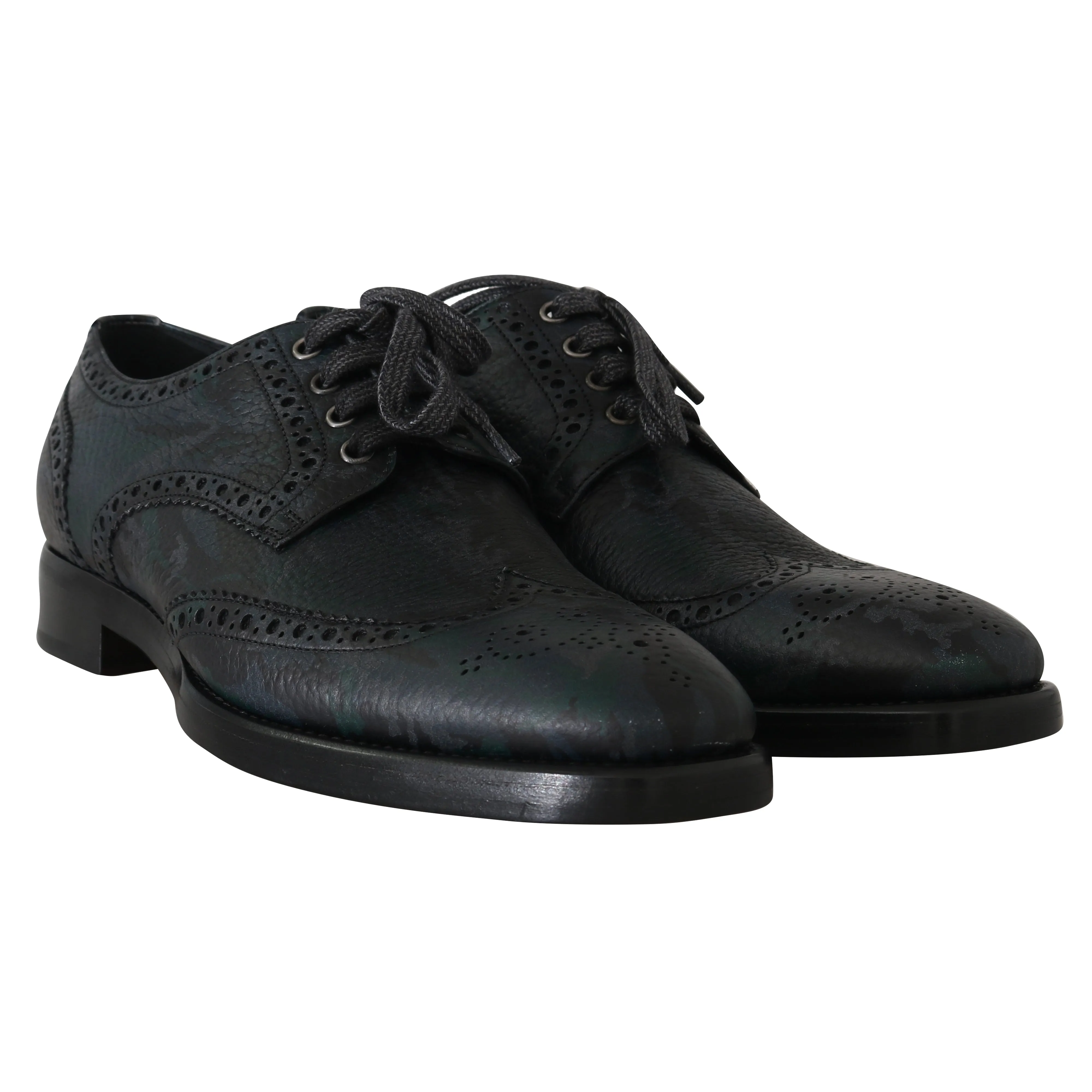 Green Blue Leather Derby Dress Wingtip Shoes