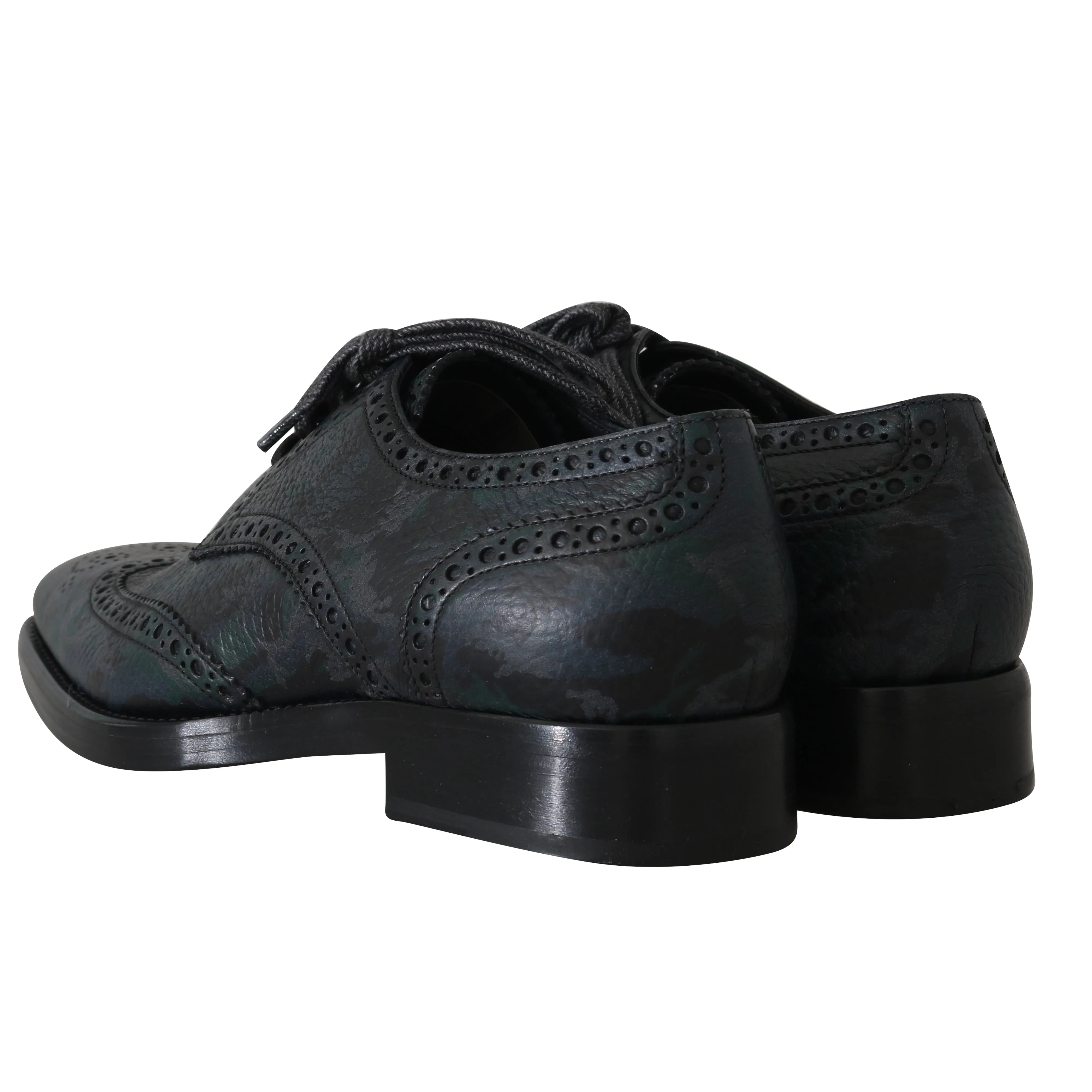 Green Blue Leather Derby Dress Wingtip Shoes