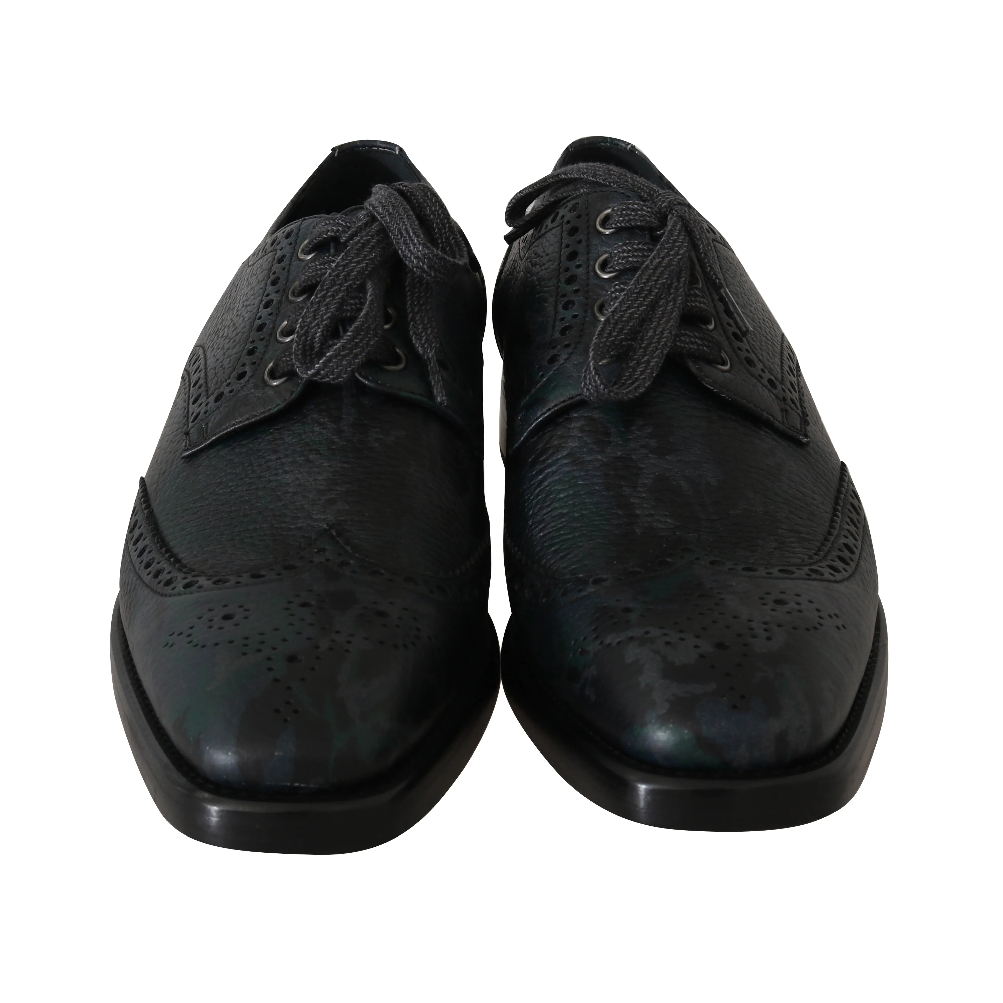 Green Blue Leather Derby Dress Wingtip Shoes
