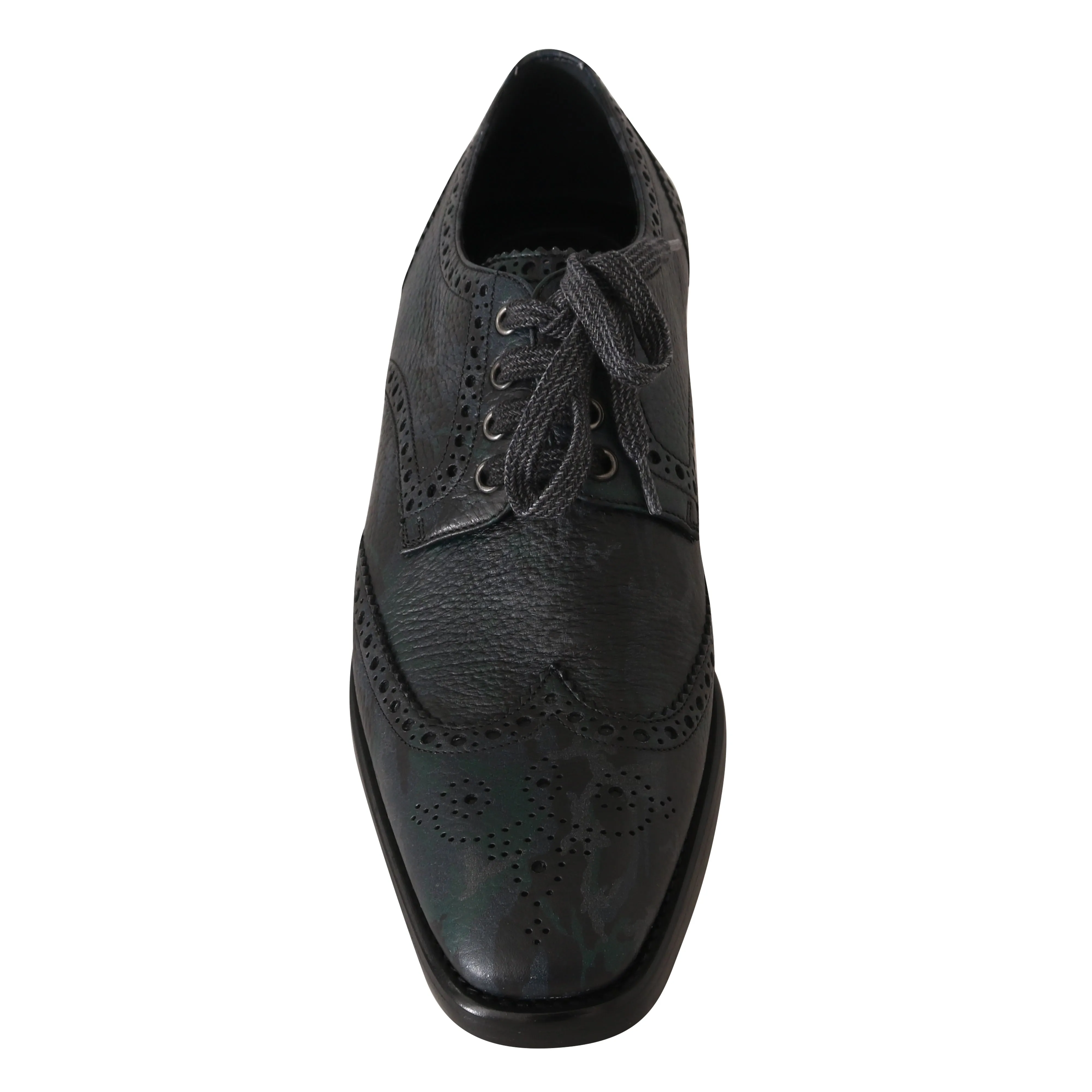 Green Blue Leather Derby Dress Wingtip Shoes
