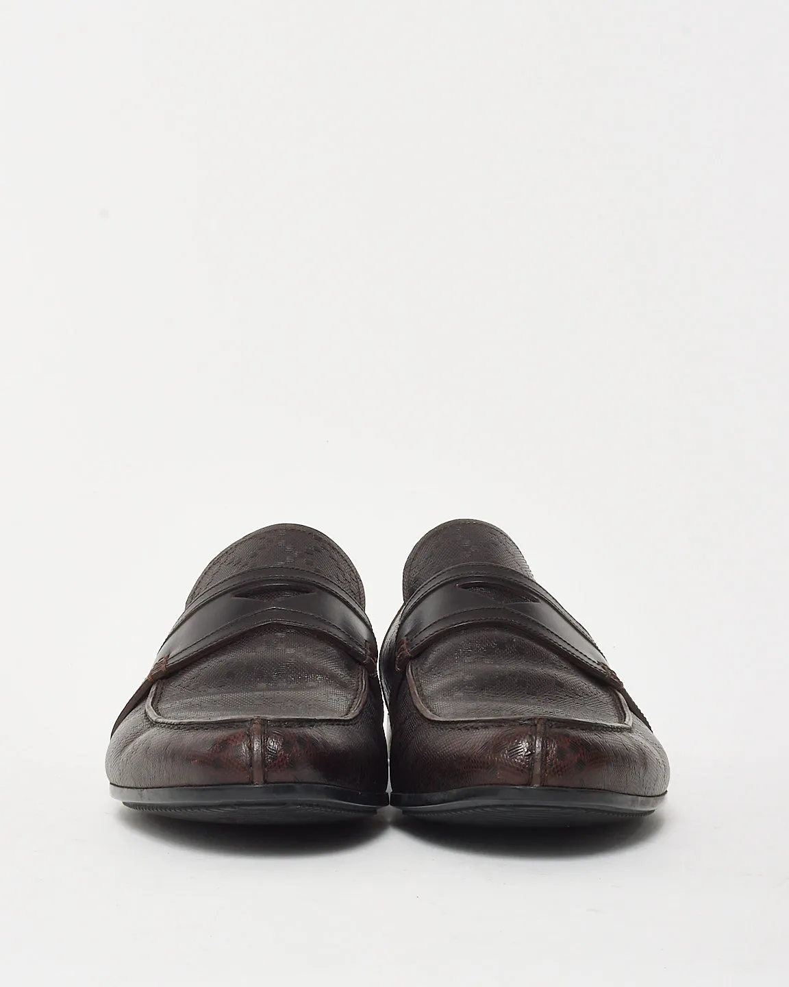 Gucci Brown Diamante Embossed Leather Penny Loafers - 7.5 MEN