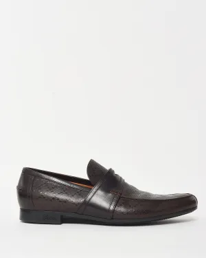 Gucci Brown Diamante Embossed Leather Penny Loafers - 7.5 MEN
