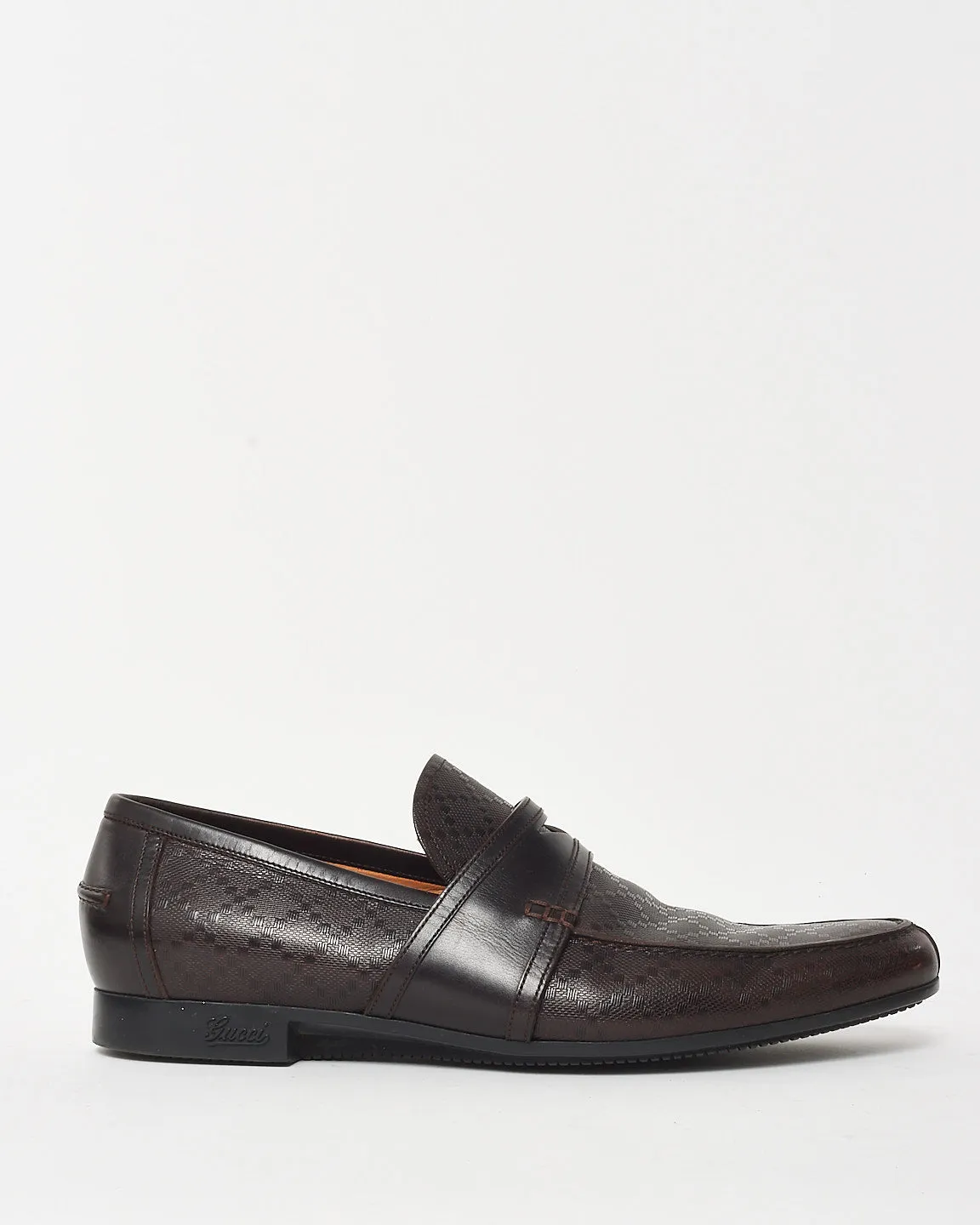 Gucci Brown Diamante Embossed Leather Penny Loafers - 7.5 MEN