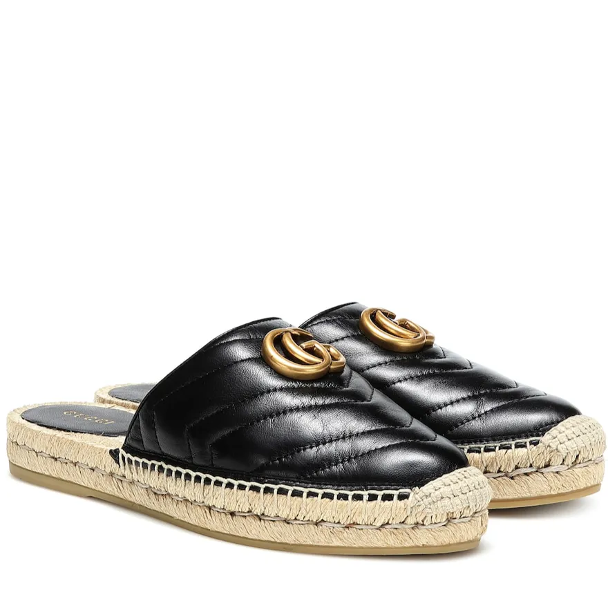 Gucci Leather Espadrille Sandal in Black