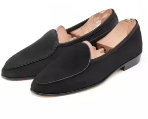 Handmade Black Suede Moccasins for Men
