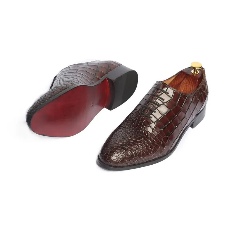 Handmade Brown Crocodile Leather Oxford Shoes for Men