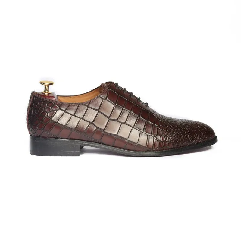 Handmade Brown Crocodile Leather Oxford Shoes for Men