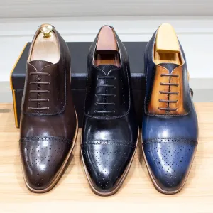 Handmade Classic Wingtip Oxfords Brogue Shoes
