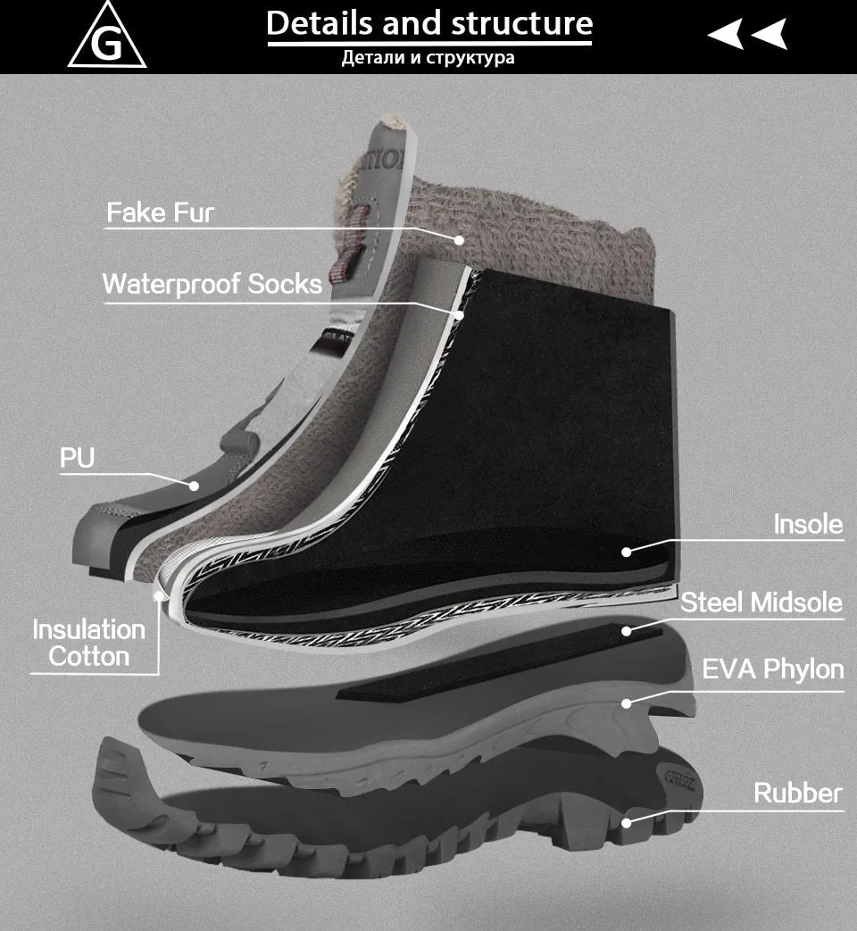 Hiking Shoes Waterproof Mountain Keep Warm Non-slip PU Leather Snow