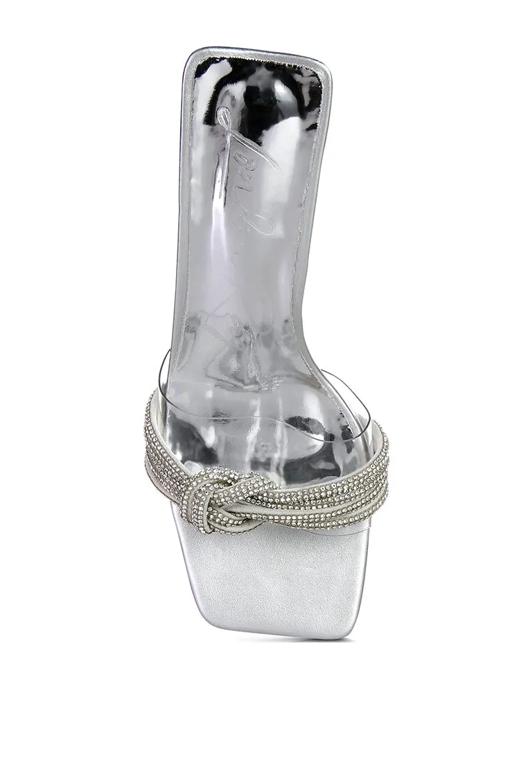 Hiorda Rhinestone Knotted Spool Heel Sandals
