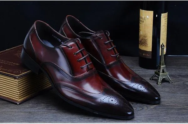 Italian Style Men Formal Lace Up Brogue Shoes with Wingtip Detail