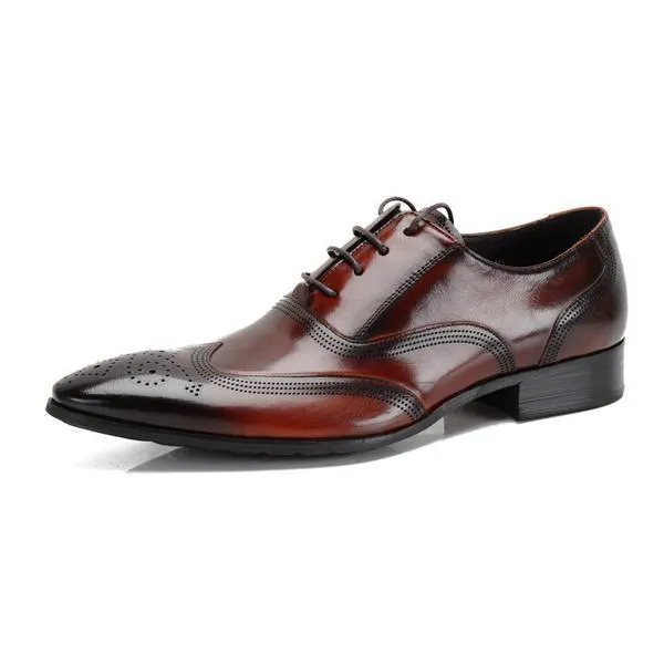 Italian Style Men Formal Lace Up Brogue Shoes with Wingtip Detail