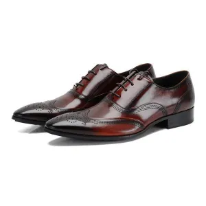 Italian Style Men Formal Lace Up Brogue Shoes with Wingtip Detail