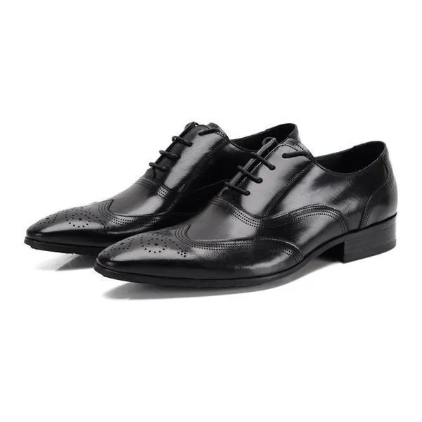 Italian Style Men Formal Lace Up Brogue Shoes with Wingtip Detail