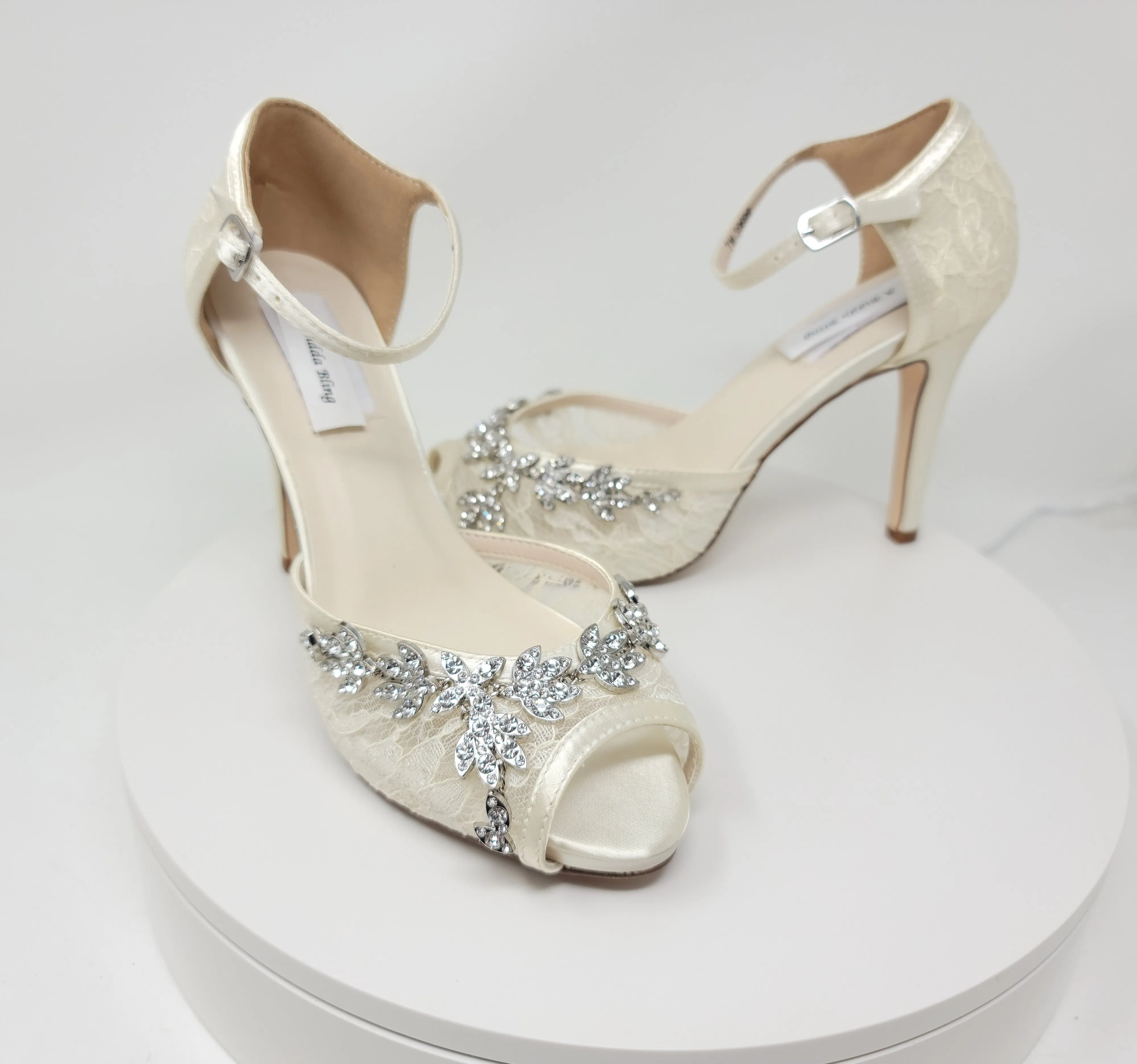 Ivory Lace Bridal Shoes with Crystal Vine Design