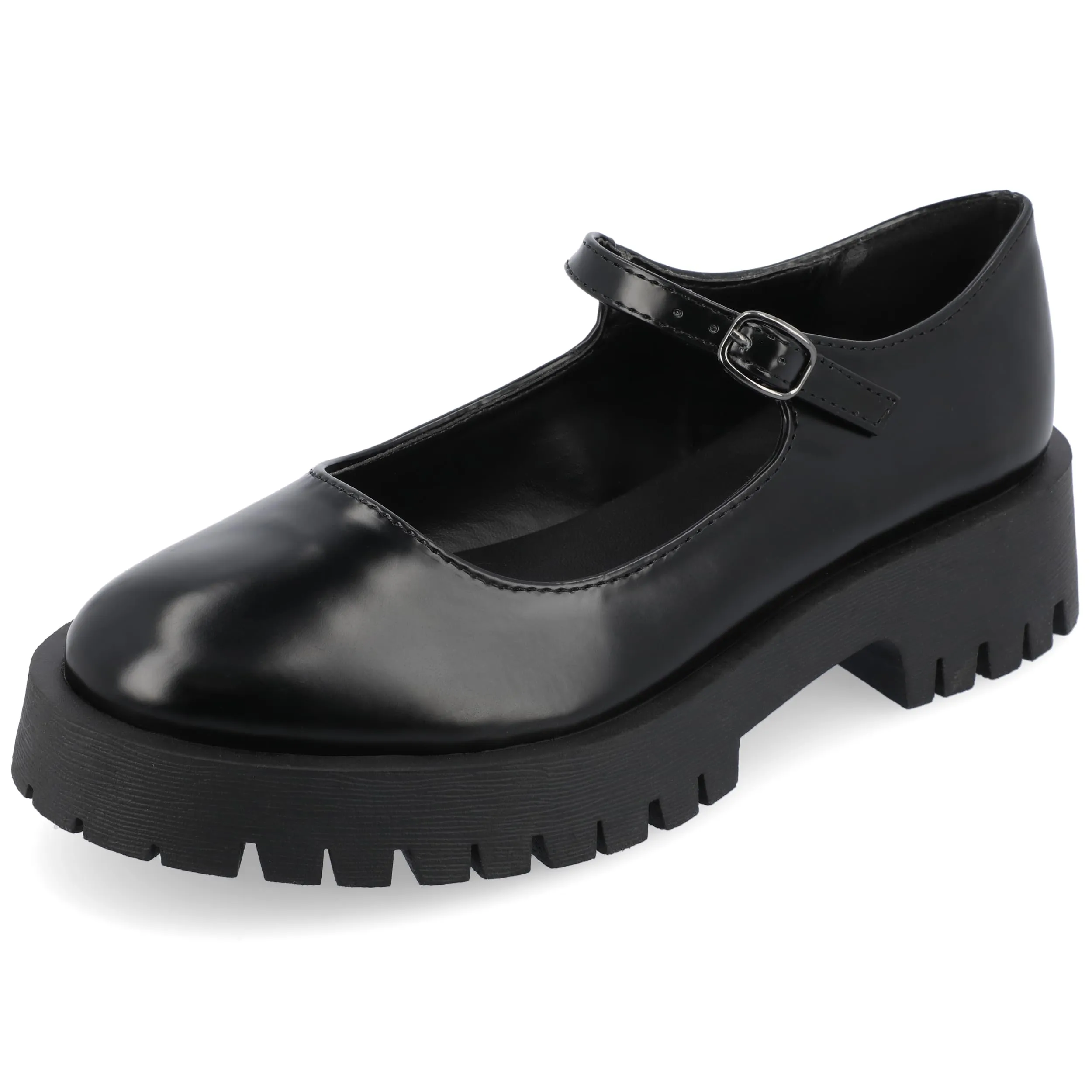 Journee Womens Platform Mary Jane Round Toe Buckle Ankle Strap Flat Chunky Treaded Block Heel Kamie Shoes Black 8 Medium Womens US