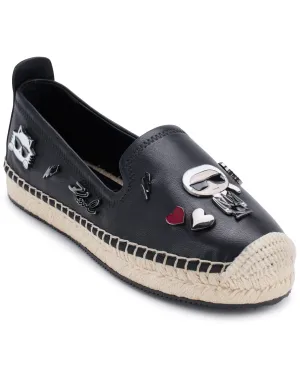 Karl Lagerfeld Paris Women's Michaela Slip On Embellished Flat Espadrille Platform, Black, 9