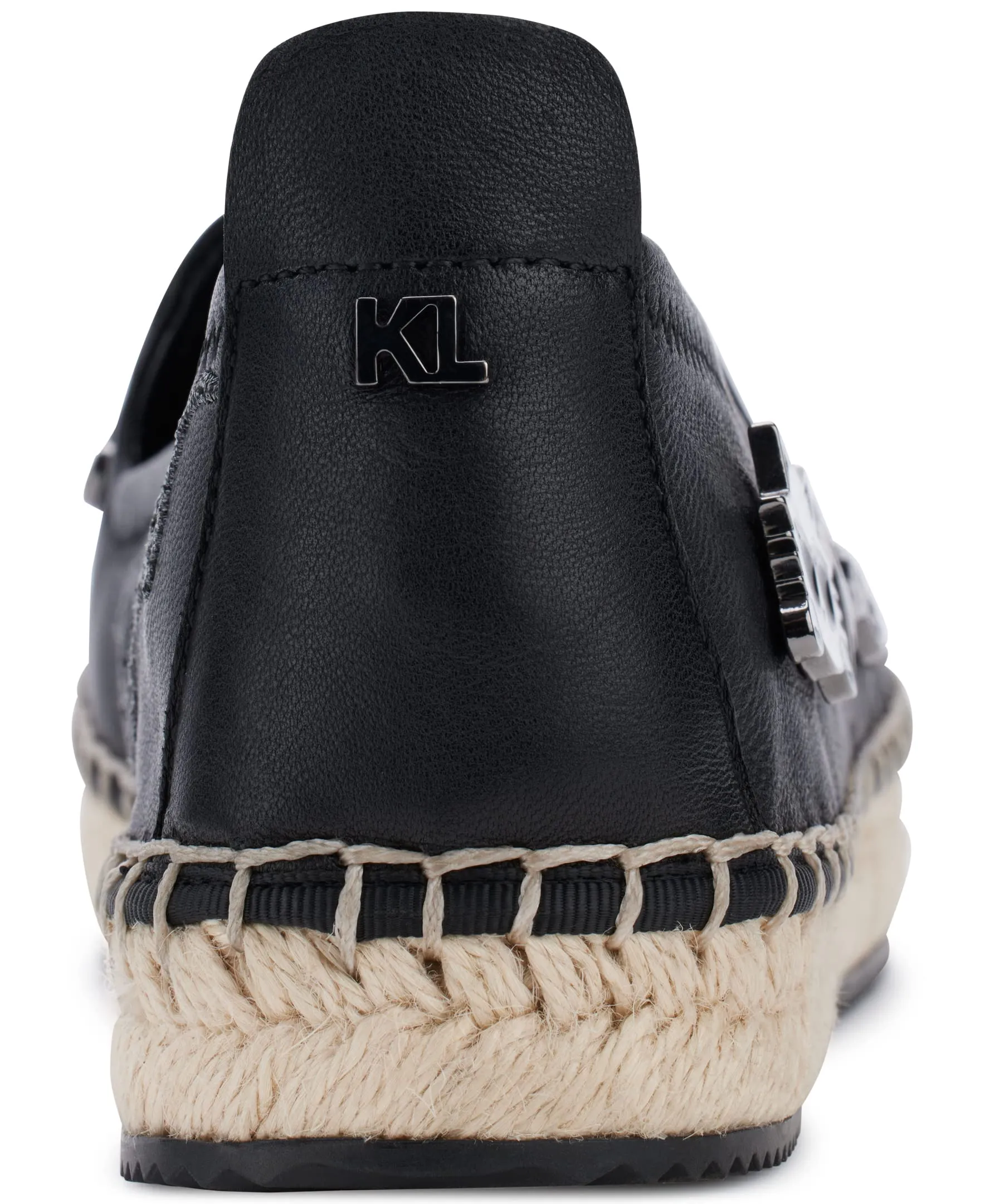 Karl Lagerfeld Paris Women's Michaela Slip On Embellished Flat Espadrille Platform, Black, 9