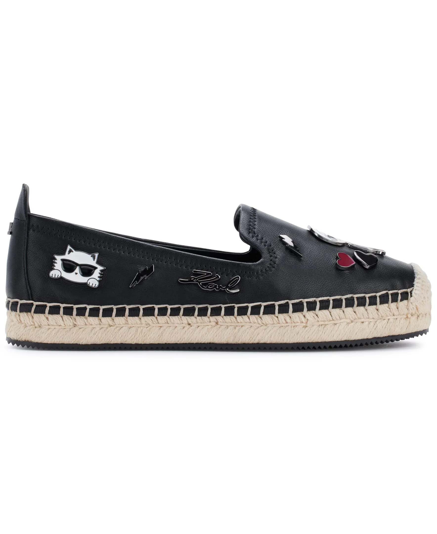 Karl Lagerfeld Paris Women's Michaela Slip On Embellished Flat Espadrille Platform, Black, 9