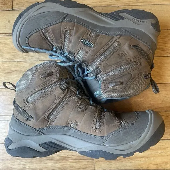 Keen Circadia Women 7.5 Mid Waterproof Leather Hiking Boot Brown Blue