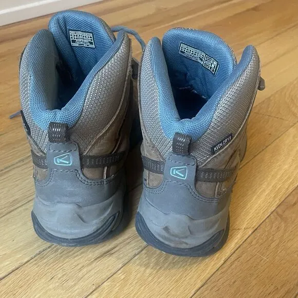 Keen Circadia Women 7.5 Mid Waterproof Leather Hiking Boot Brown Blue